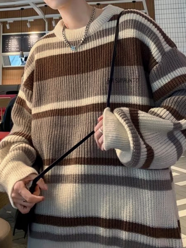 Men's Vintage Stripe Splice Sweater-2