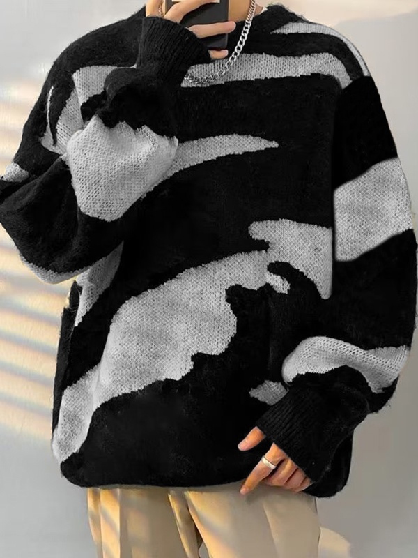 Men's Contrast Color Irregular Stripe Sweater-2