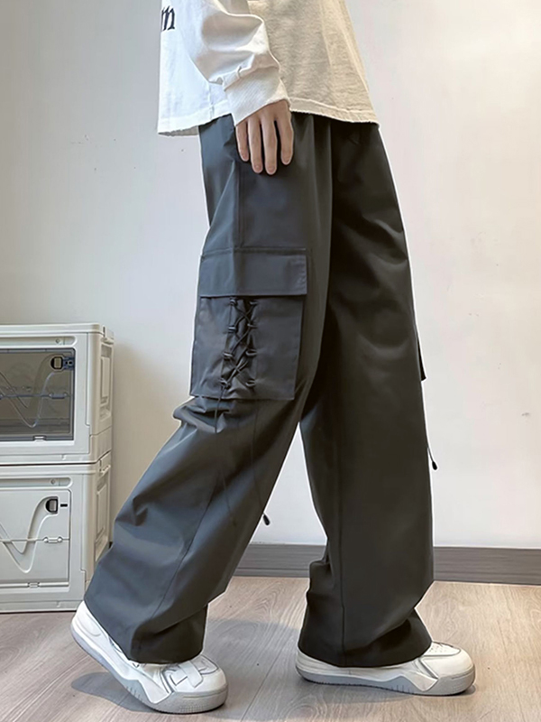 Men's Vintage Drawstring Lace Up Parachute Cargo Pants-2