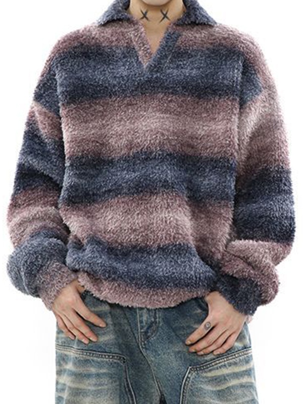 Men's Vintage Striped Lapel Neck Sweater-2