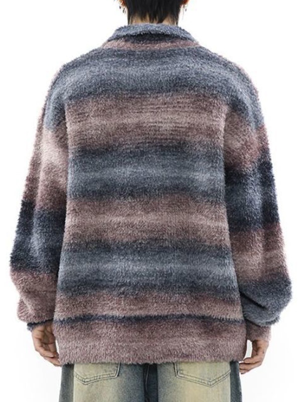 Men's Vintage Striped Lapel Neck Sweater-4
