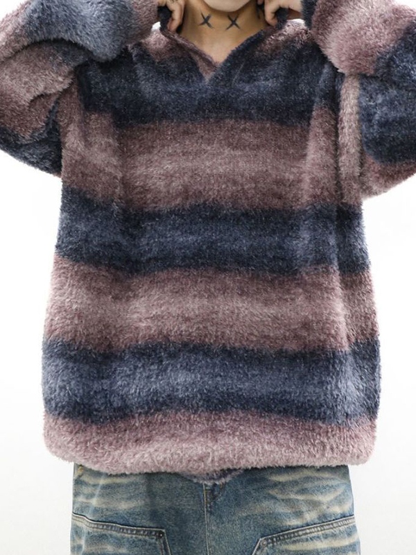 Men's Vintage Striped Lapel Neck Sweater-3
