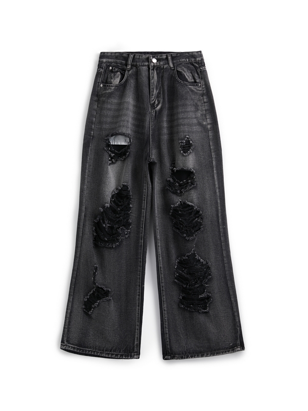 Washed Black Ripped Boyfriend Jeans-5