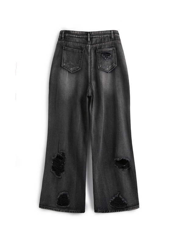 Washed Black Ripped Boyfriend Jeans-6