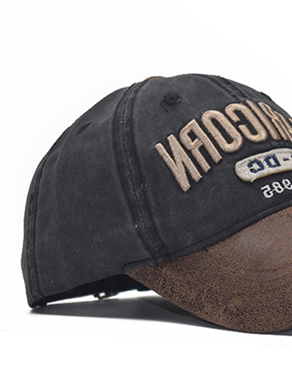 Pu Leather Paneled Embroidery Baseball Cap-2