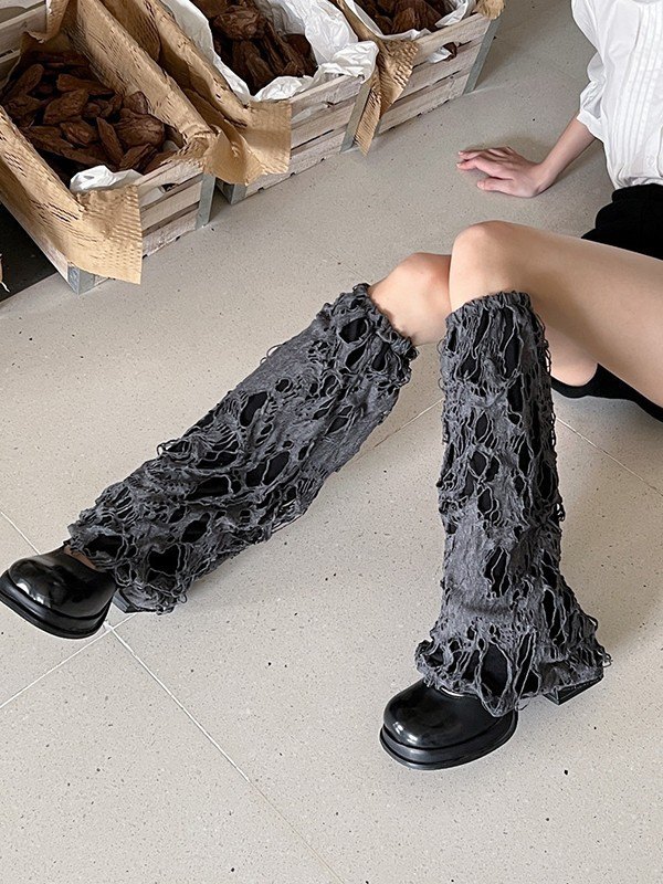 Solid Color Distressed Y2K Leg Warmer-4