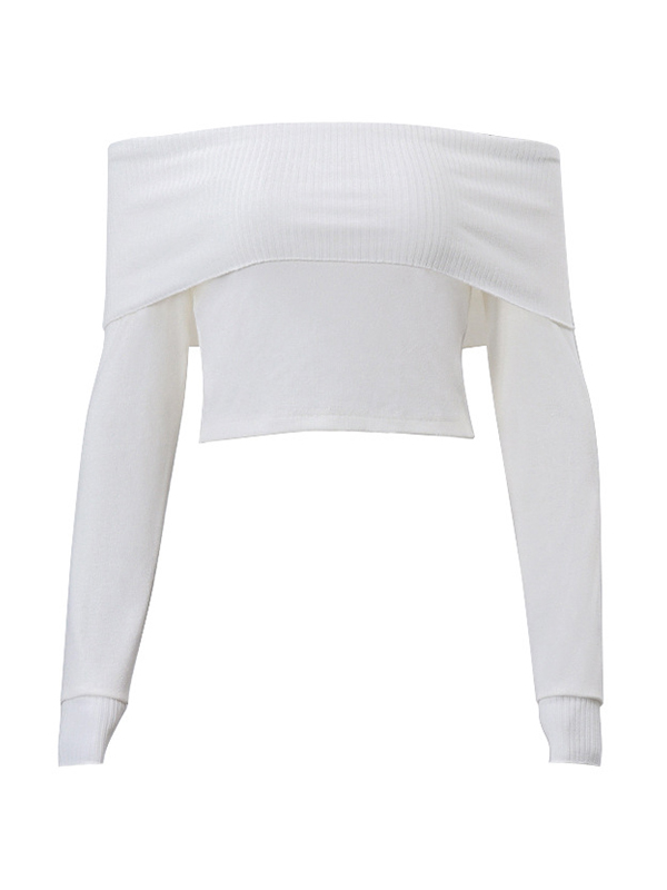 Solid Off Shoulder Knit Sweater-5