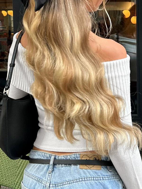 Solid Off Shoulder Knit Sweater-4